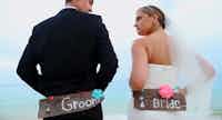 Beach wedding aisle setup in The Bahamas