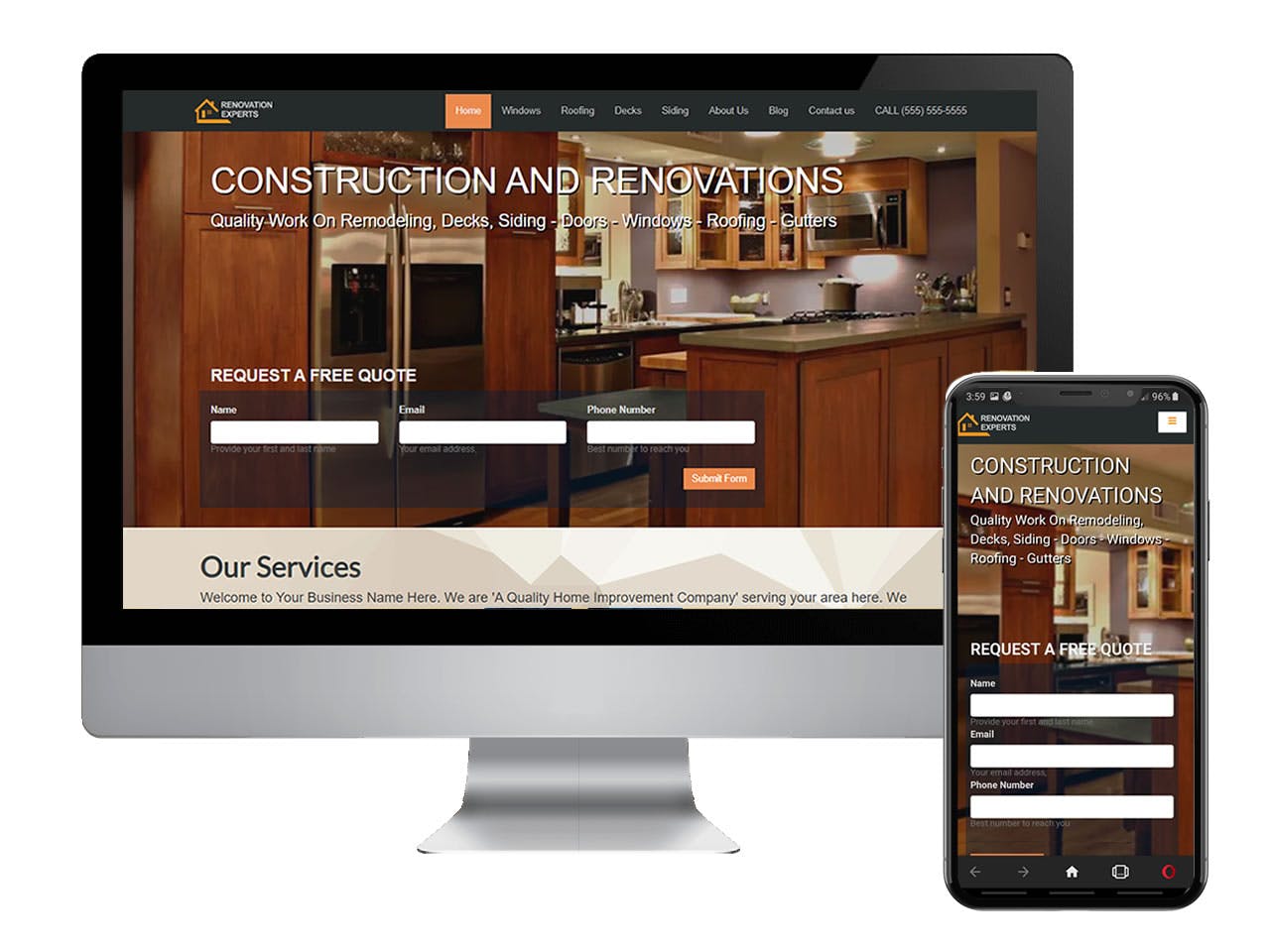 Contractor renovation template for mobile first website.