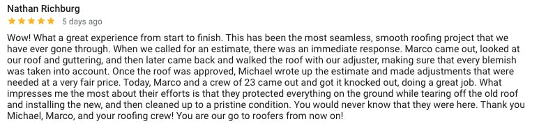 Nathan Richburg - 5 Star Review of Doc's Roofing