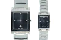 Ladies and Men's Tungsten & Swarovski crystals rectangular dial watches.