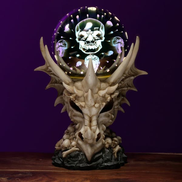 ﻿Collectable Metallic Dragon Skull LED Orb Image
