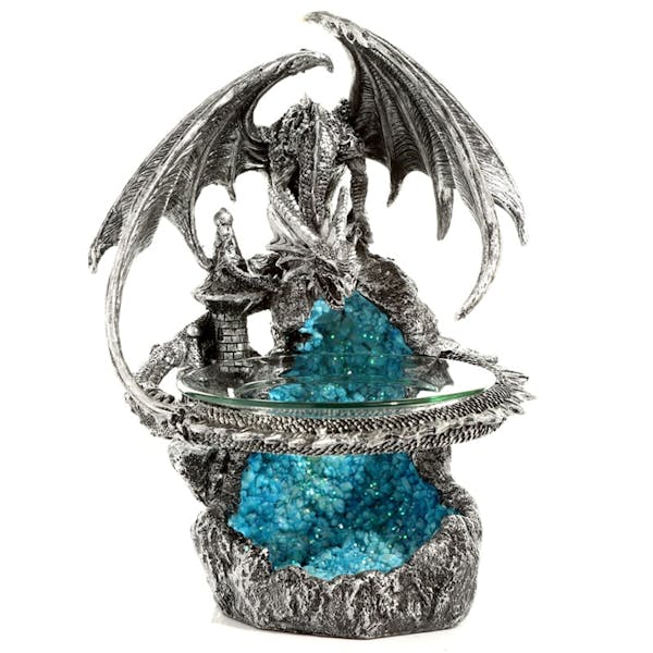 ﻿Silver Fortress Dark Legends Dragon Oil and Wax Burner with Glass Dish Image