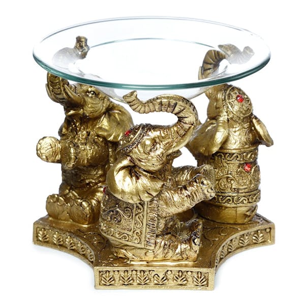 ﻿Oil and Wax Burner - Gold Lucky Elephant Image