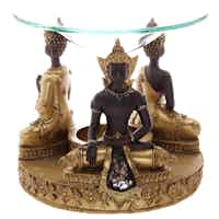 ﻿Decorative Gold and Brown Thai Buddha Oil & Wax Burner with Dish