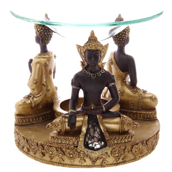 ﻿Decorative Gold and Brown Thai Buddha Oil & Wax Burner with Dish Image