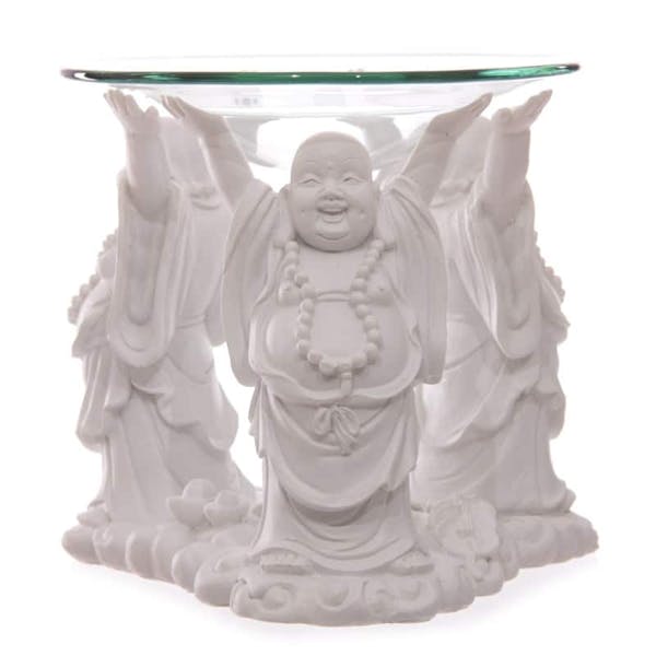 Decorative White Chinese Buddha Oil & Wax Burner with Glass Dish Image