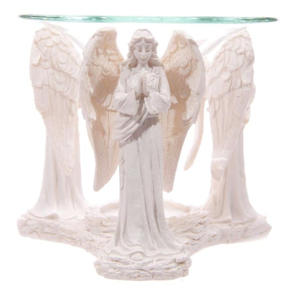 White Praying Angel Figurine Oil Burner with Glass Dish Image