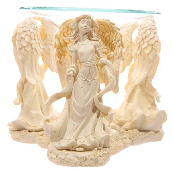 Decorative Cream Angel Design Oil Burner with Glass Dish Image