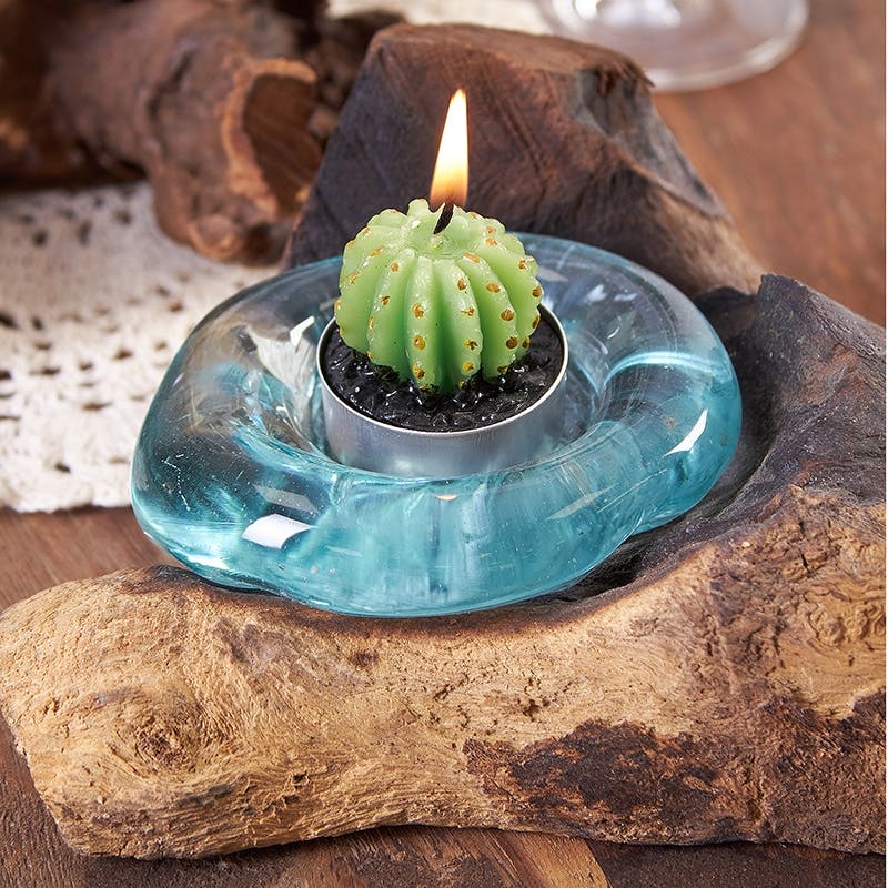 Molten Glass on Wood - Candle Holder Image