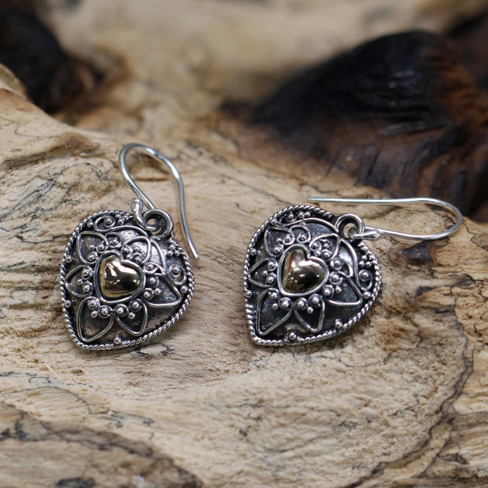 Silver & Gold Earring - Mandala Hearts Image