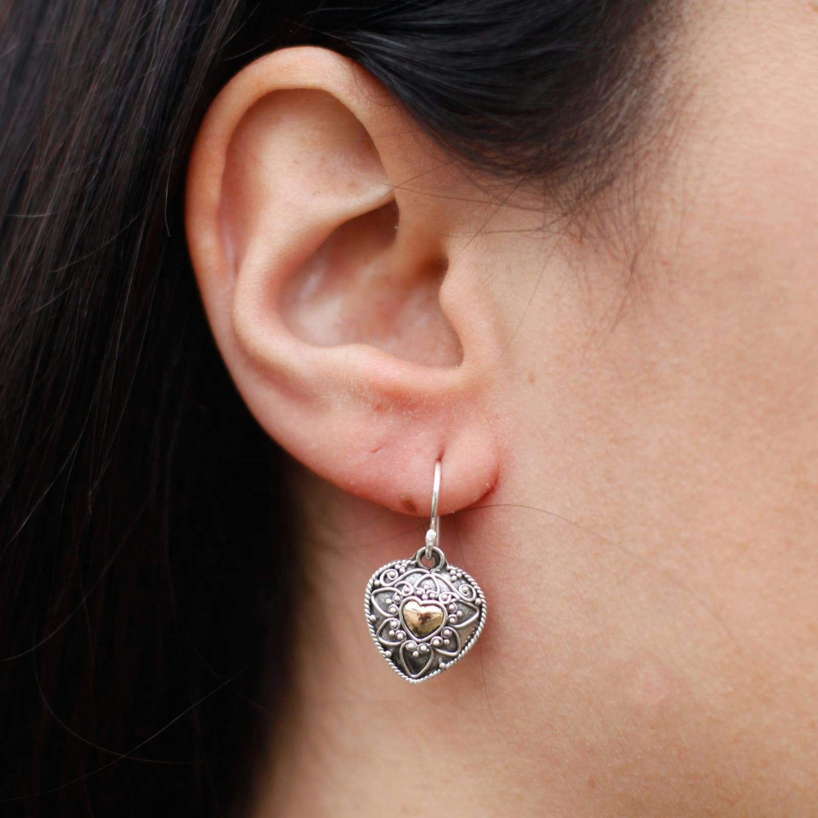 Silver & Gold Earring - Mandala Hearts Image