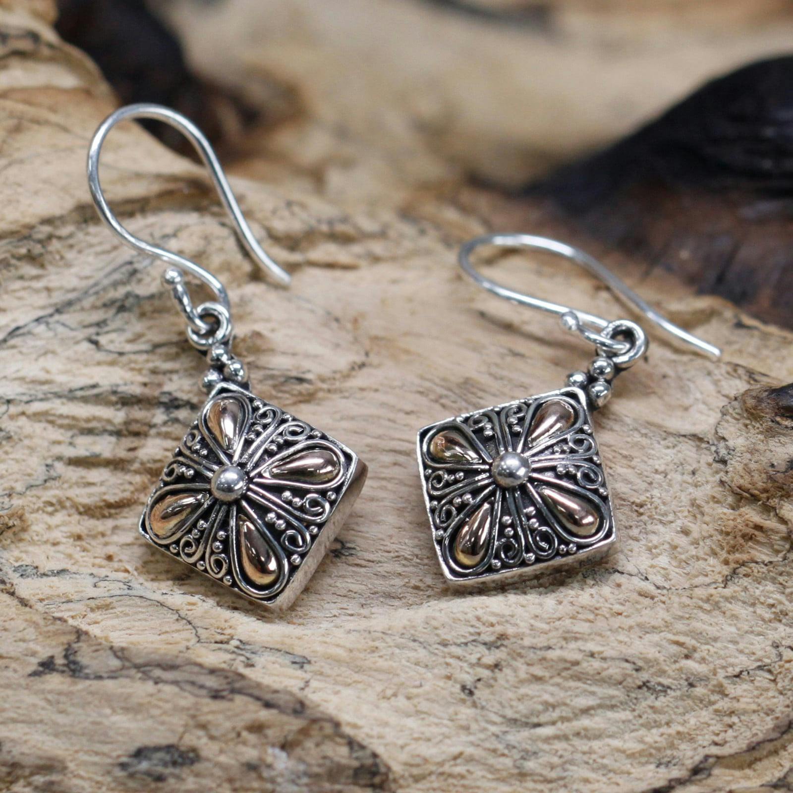 Silver & Gold Earring - Square Drop Image