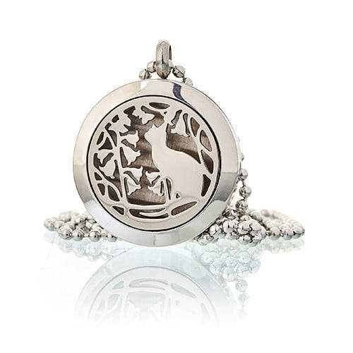 Aromatherapy Diffuser Necklace - Cat and Flowers 25mm Image