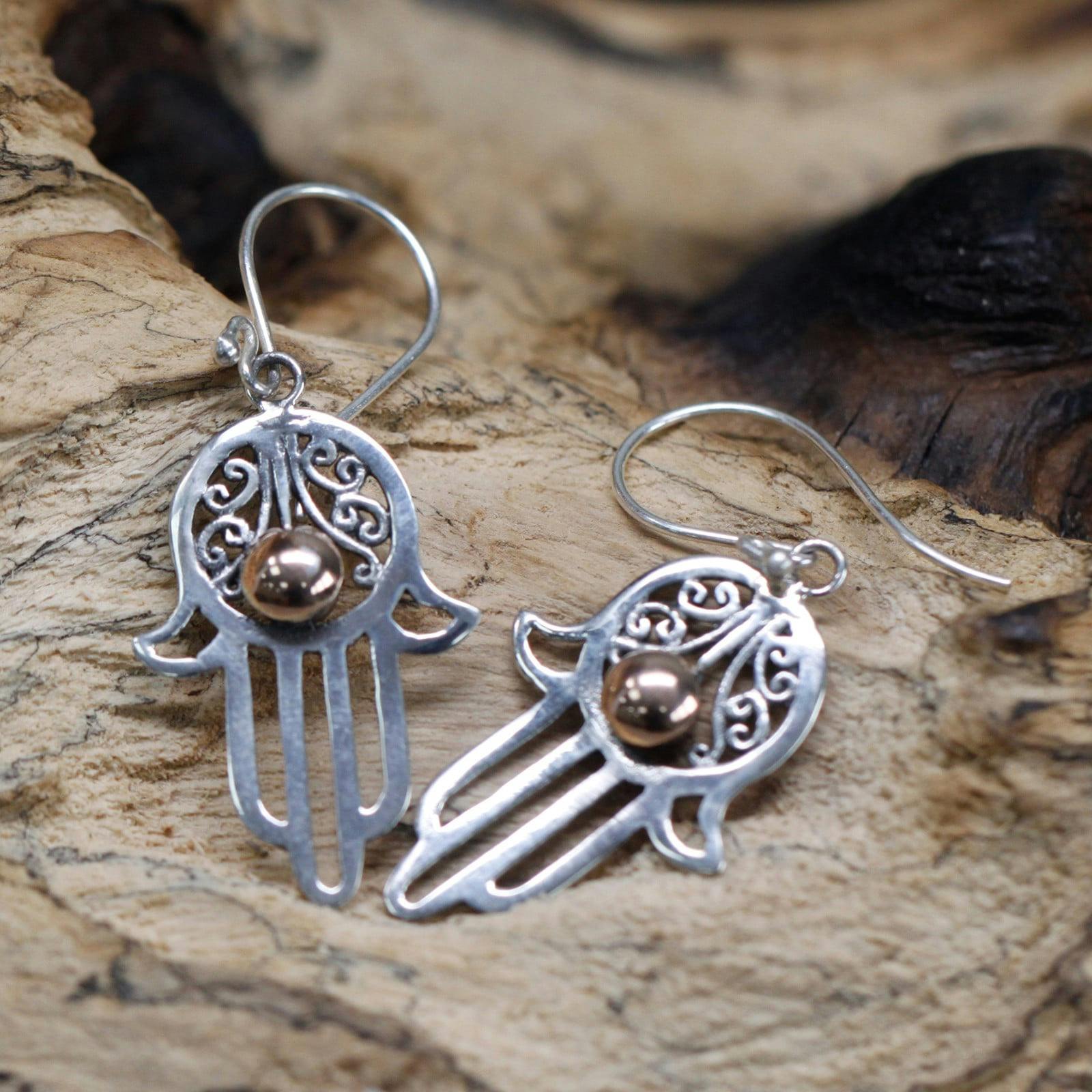 Silver & Gold Earrings - Hamsa Image