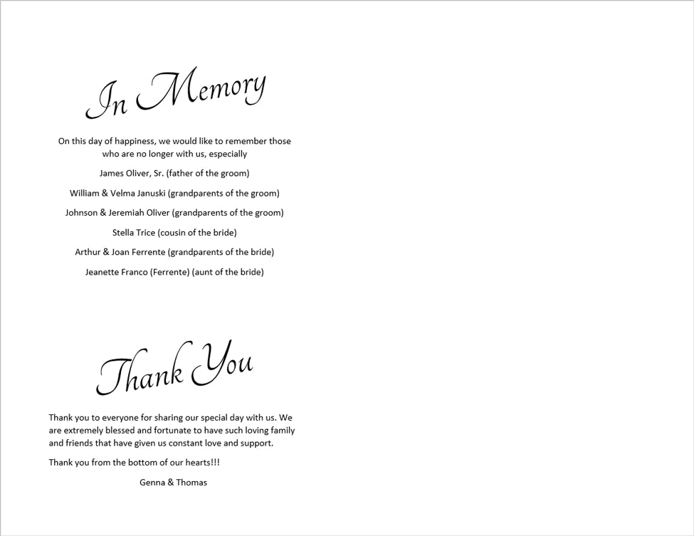 Wedding Program Template 1 - Back