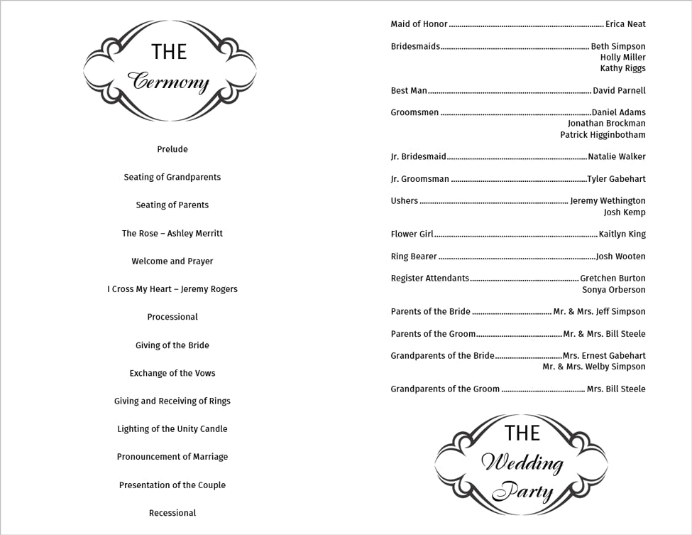 Wedding Program Template 4 - Inside Sections