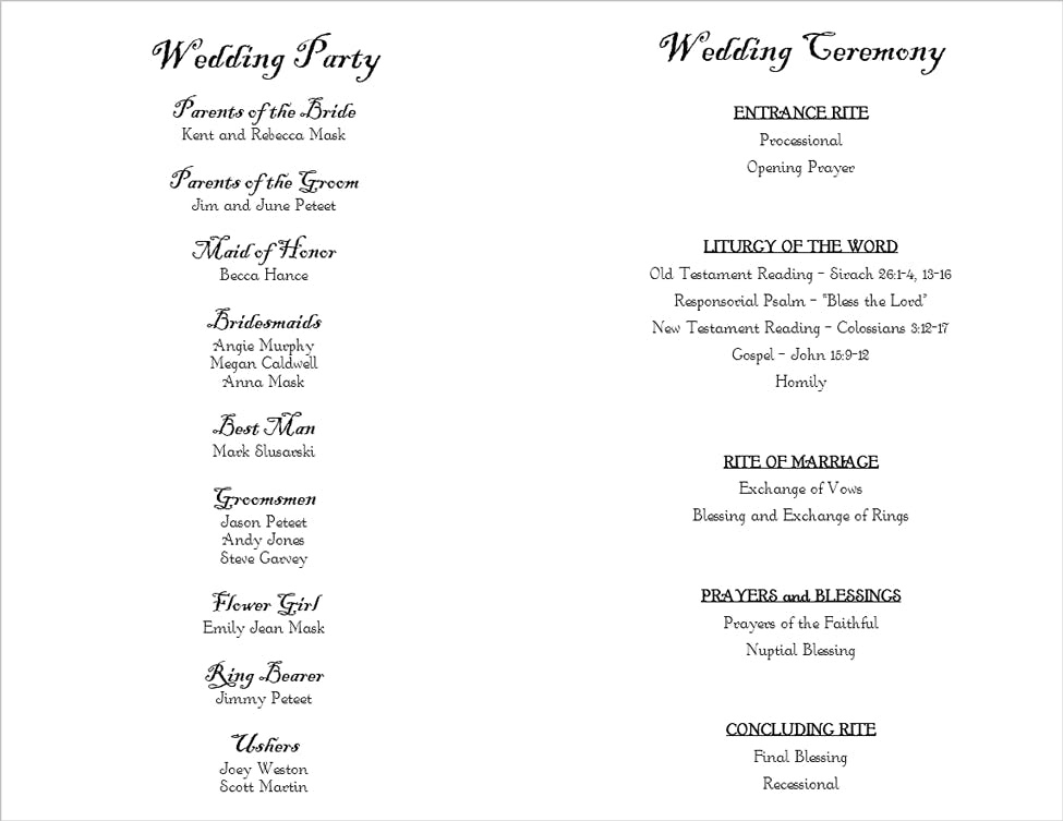 Wedding Program Template 2 - Inside Sections