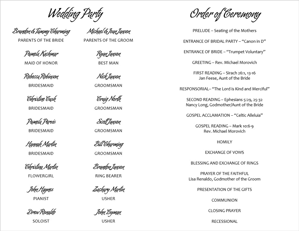 Wedding Program Template 3 - Inside Sections