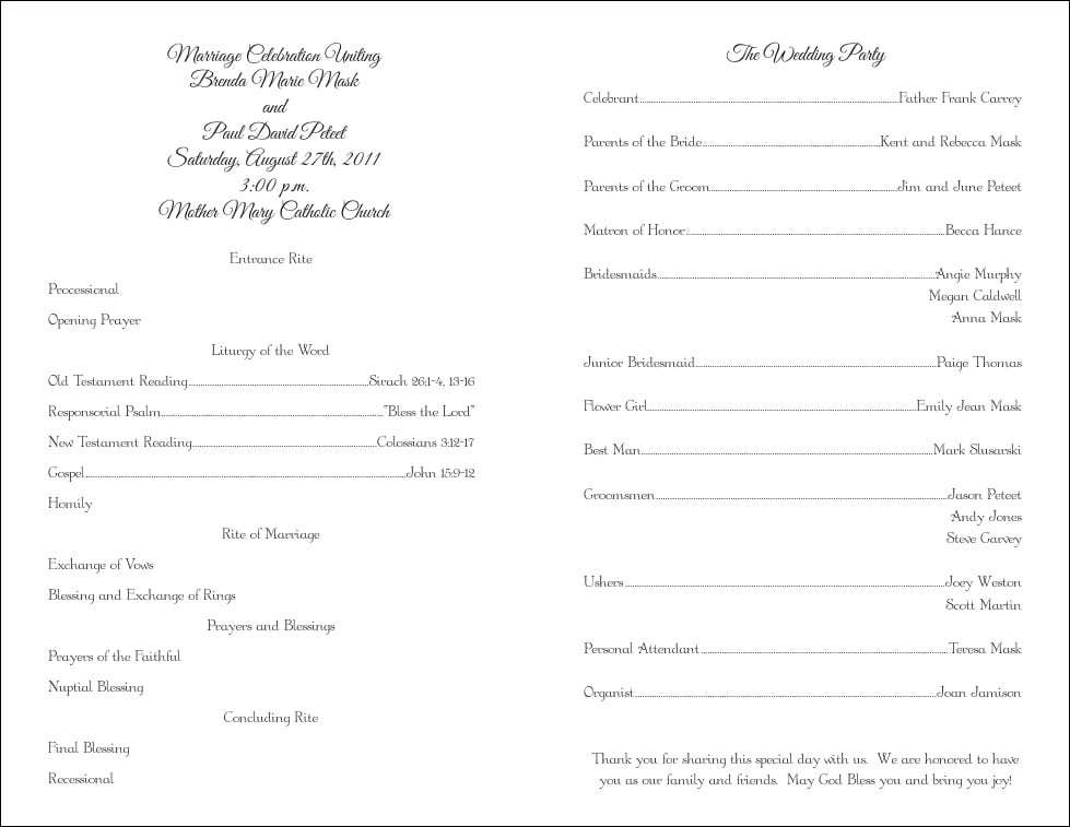 Catholic Wedding Program Template 2 - Inside Sections