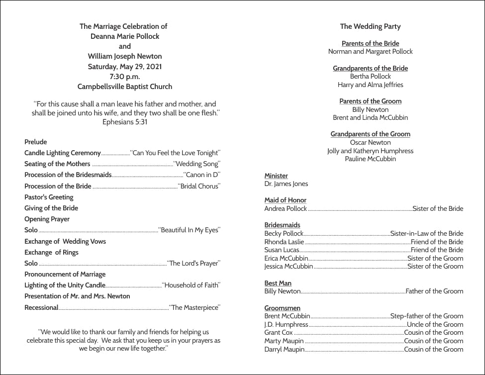 Wedding Program Template 2 - Inside Sections
