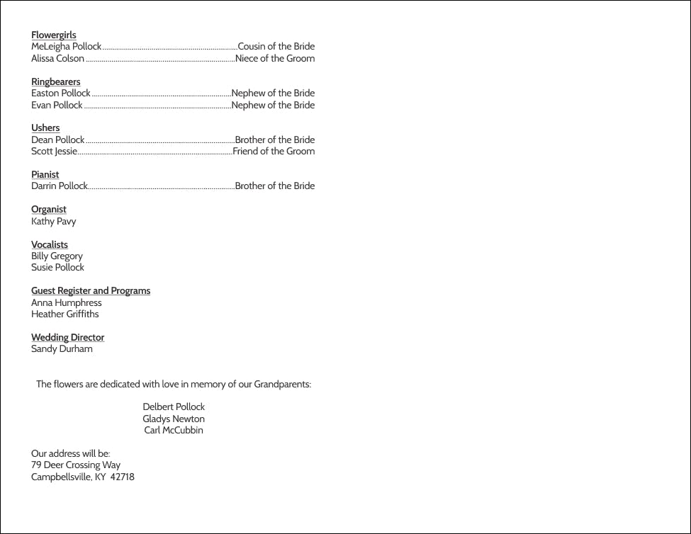 Christian Wedding Program Template 2 - Back