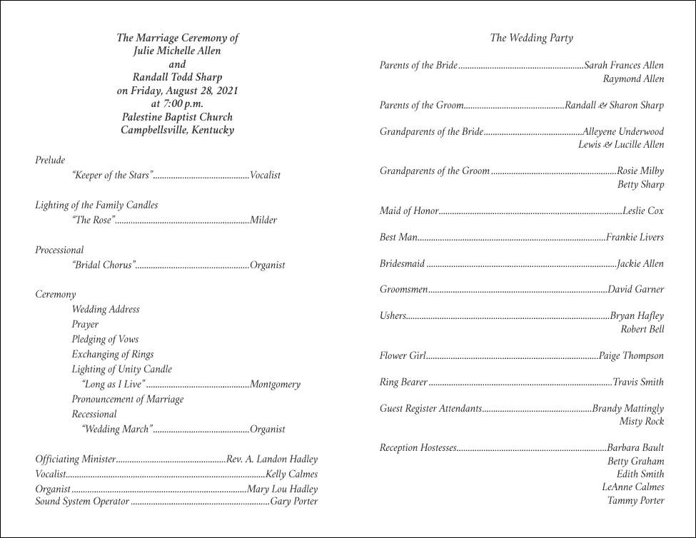 Wedding Program Template 4 - Back