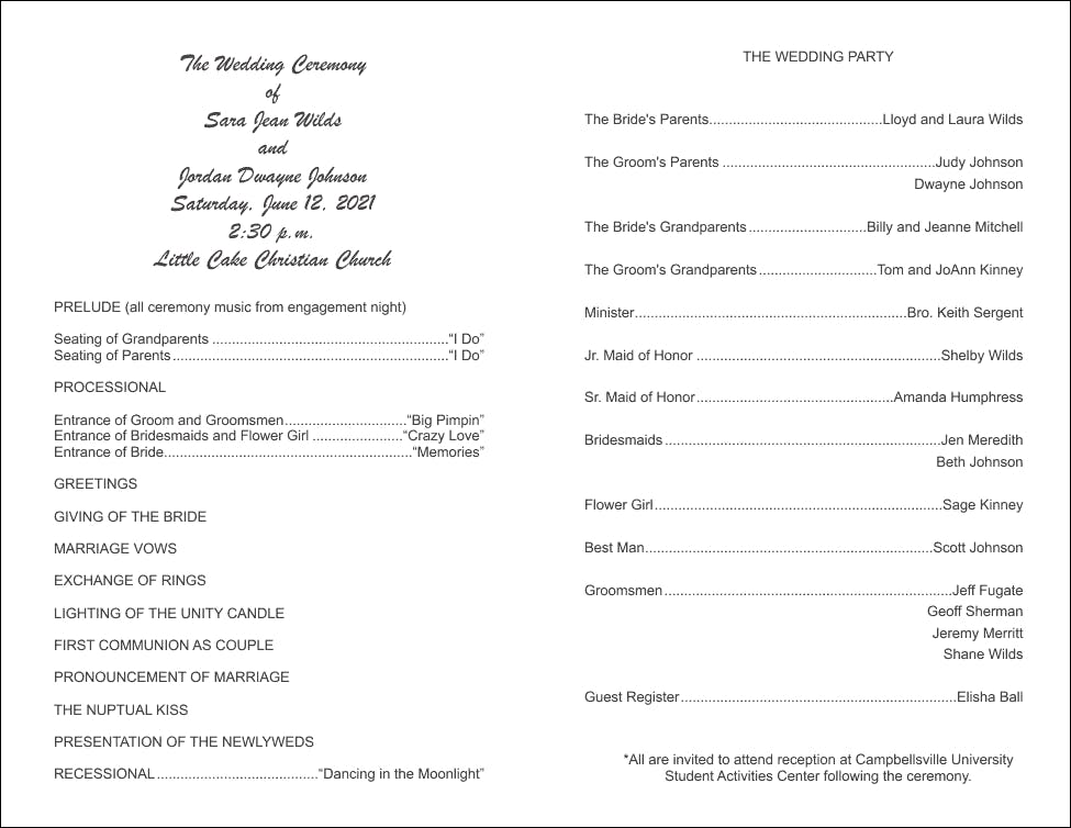 Christian Wedding Program Template 8 - Inside Sections