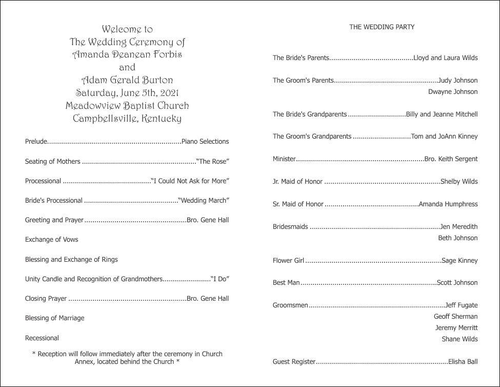 Christian Wedding Program Template 9 - Inside Sections