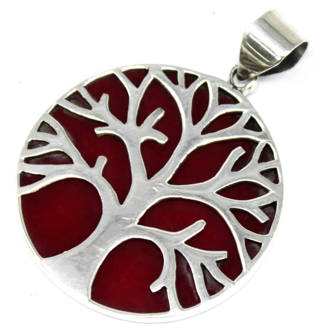 Tree of Life Silver Pendant 30mm - Coral Effect Image