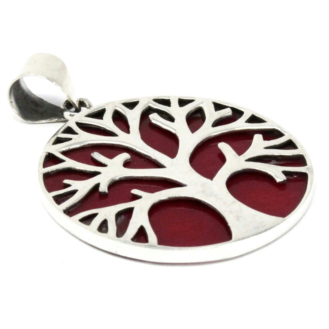 Tree of Life Silver Pendant 30mm - Coral Effect Image