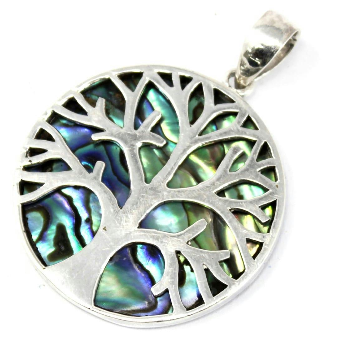 Tree of Life Silver Pendant 30mm - Abalone Image