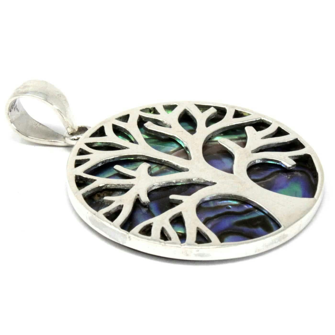 Tree of Life Silver Pendant 30mm - Abalone Image