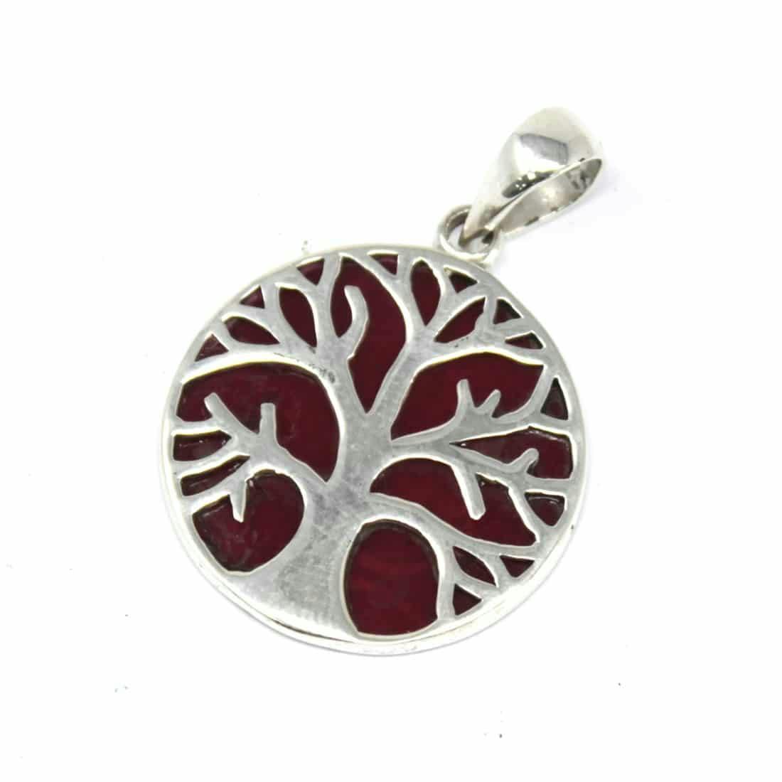 Tree of Life Silver Pendant 22mm - Coral Effect Image