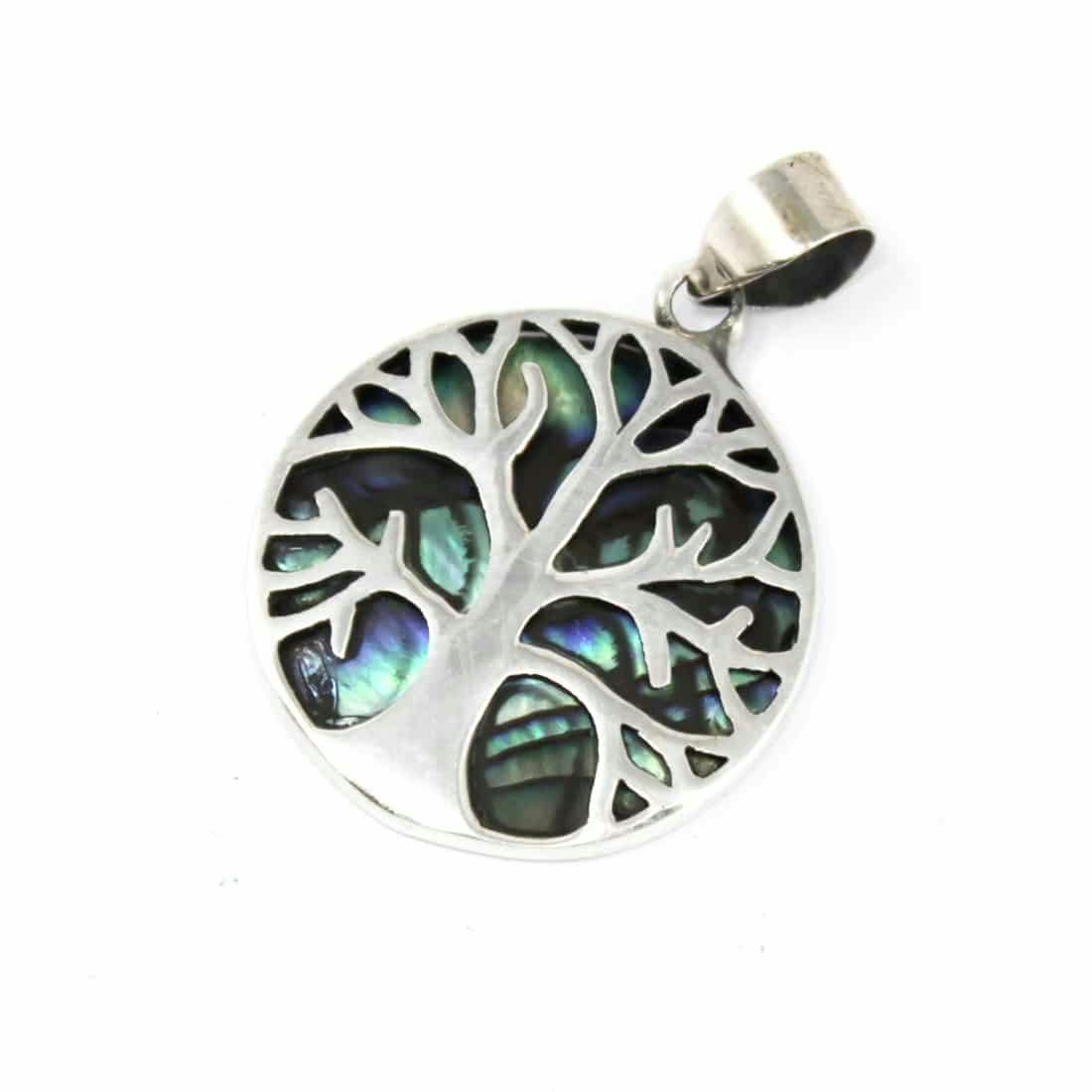 Tree of Life Silver Pendant 22mm - Abalone Image