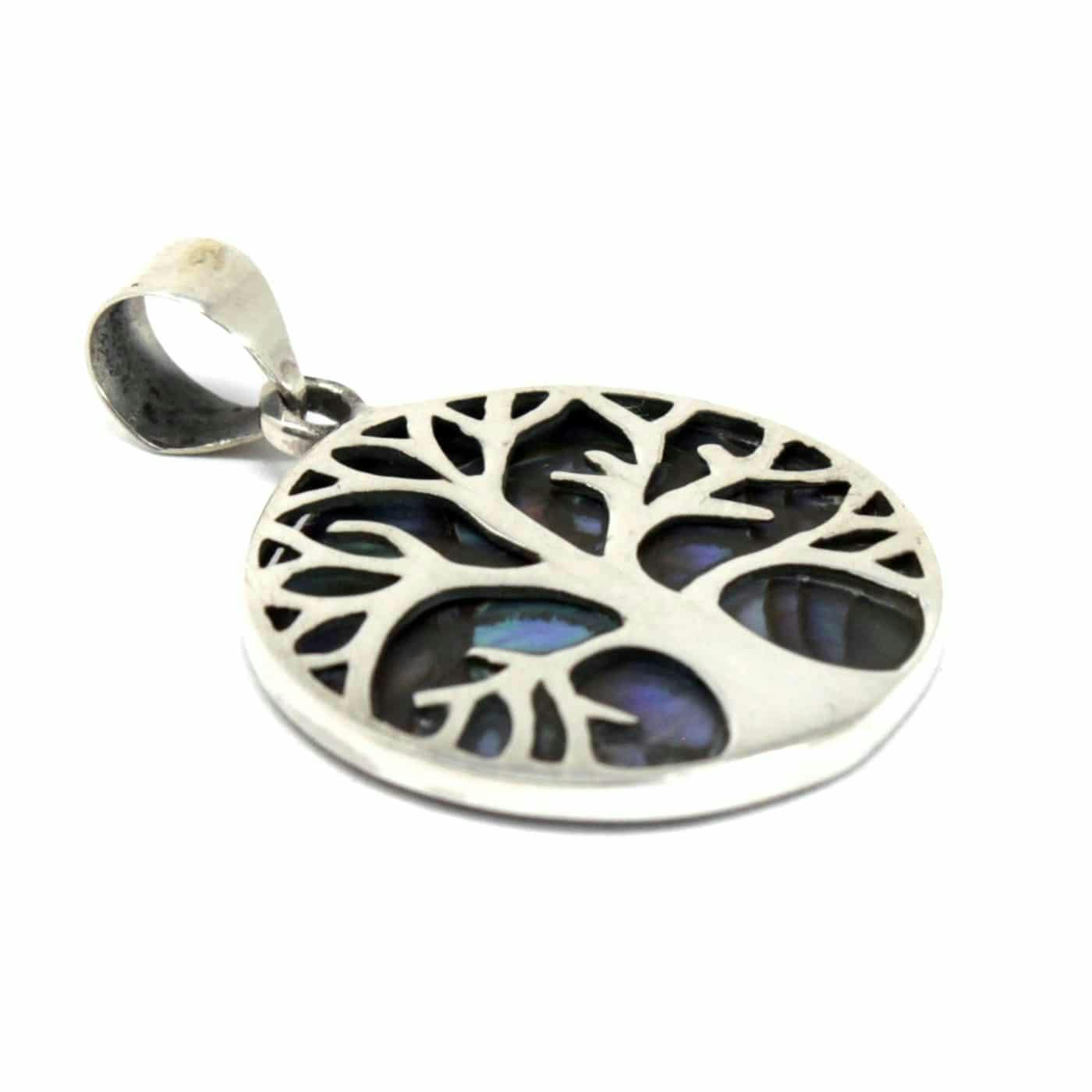 Tree of Life Silver Pendant 22mm - Abalone Image