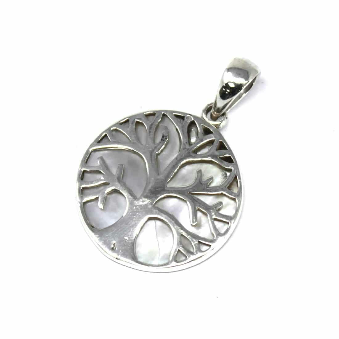 Tree of Life Silver Pendant 22mm - Mother of Pearl Image