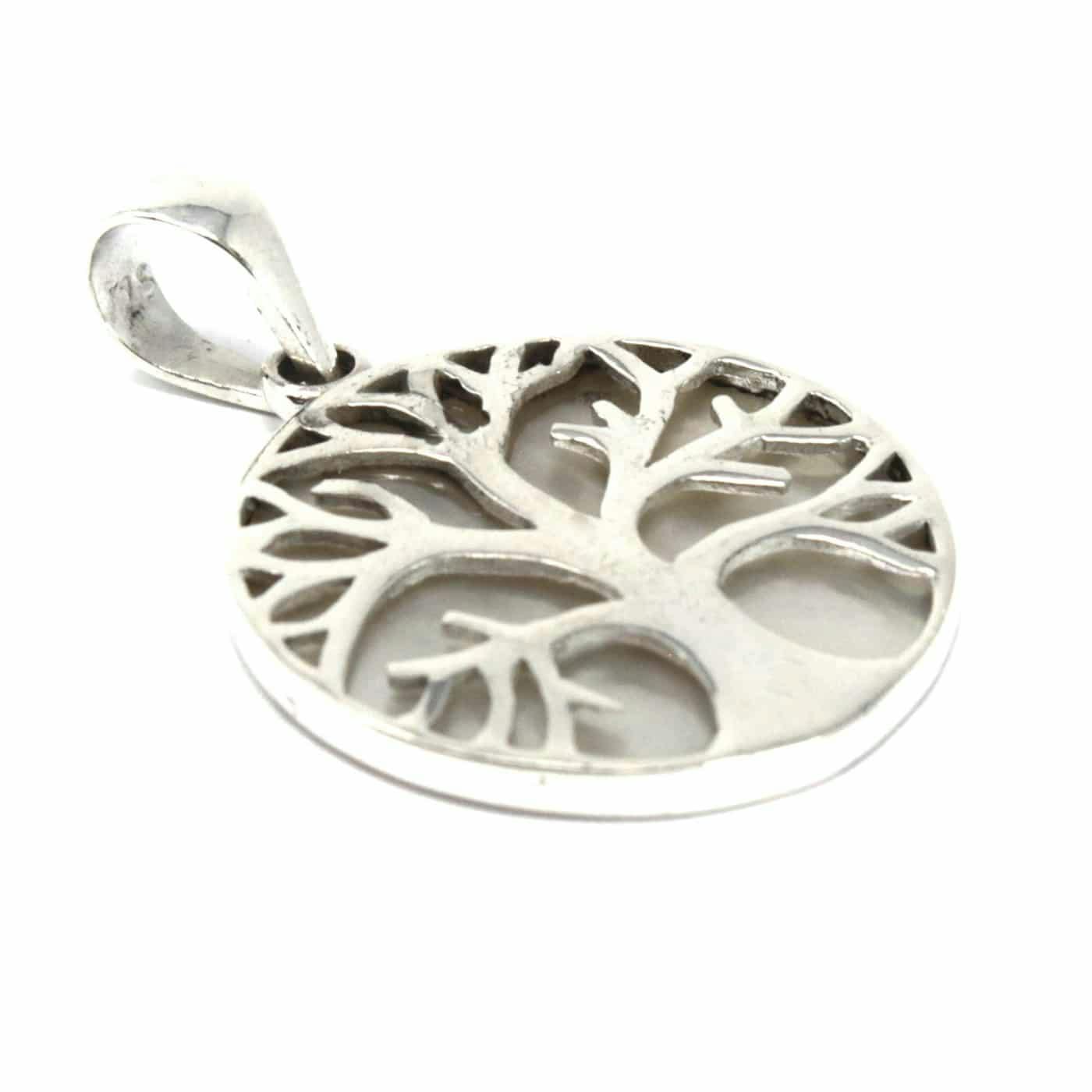 Tree of Life Silver Pendant 22mm - Mother of Pearl Image