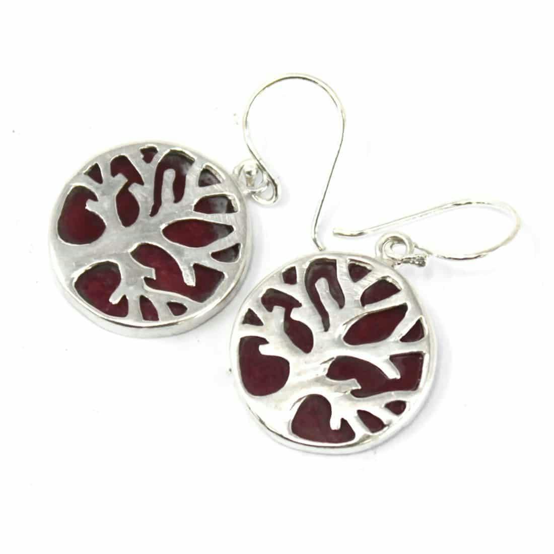 Tree of Life Silver Earrings 15mm - Coral Effect Image