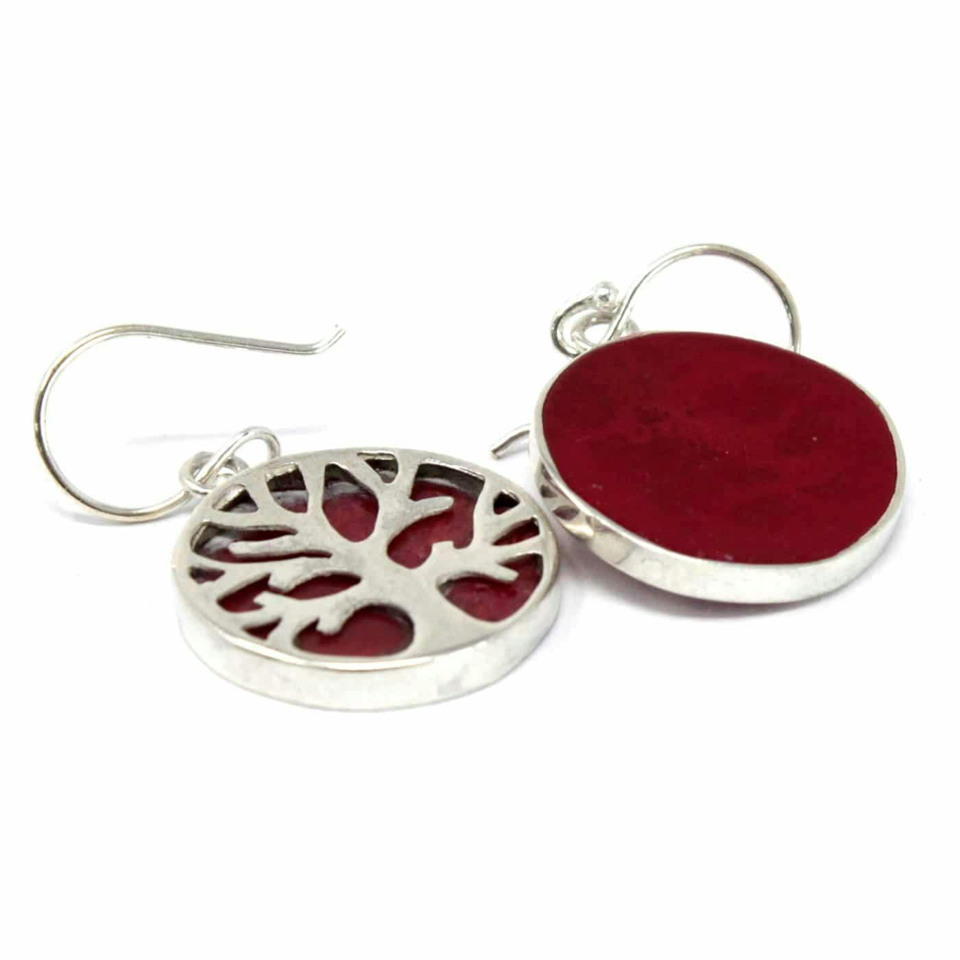 Tree of Life Silver Earrings 15mm - Coral Effect Image