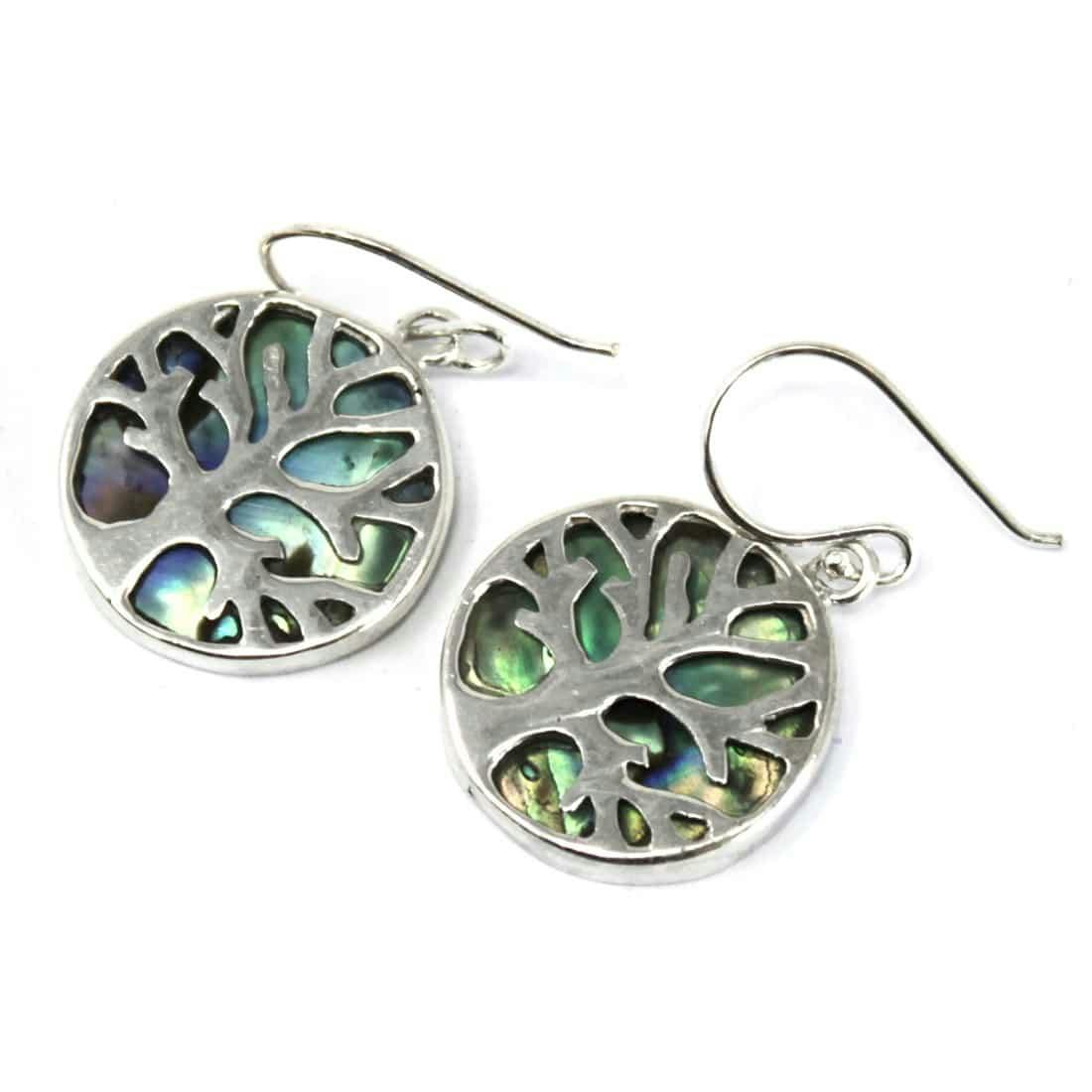 Tree of Life Silver Earrings 15mm - Abalone Image