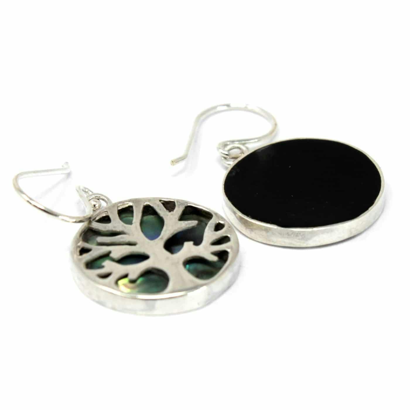 Tree of Life Silver Earrings 15mm - Abalone Image