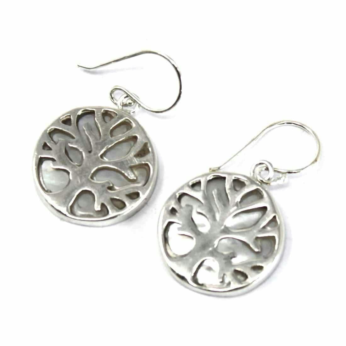 Tree of Life Silver Earrings 15mm - Mother of Pearl Image