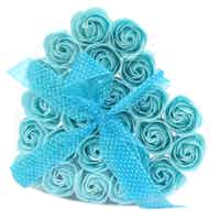 Set of 24 Soap Flower Heart Box - Blue Roses