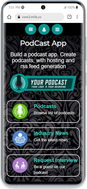 Podcast App w/Large Buttons On Dark Theme