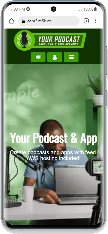 Podcast PWA Centered Logo And Menu