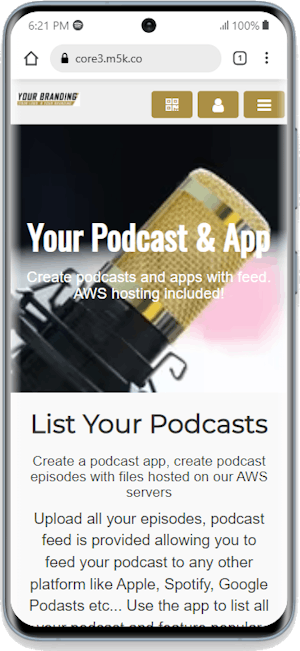 Podcast PWA With Sleek Gold Buttons