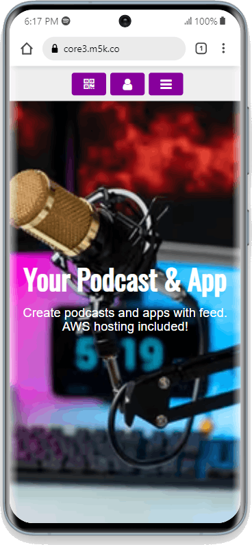Podcast PWA With Centered Purple Buttons