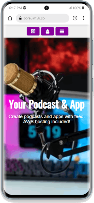 Podcast PWA With Centered Purple Buttons