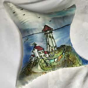 Clean Clothes at the Lighthouse Cushion