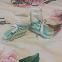 Mint Green and White Baby Booties